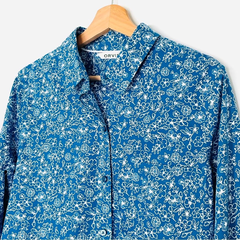 Orvis Women’s Blue Floral Print Long Sleeve Button Down Top Shirt Size 16 NWOT - Picture 2 of 14